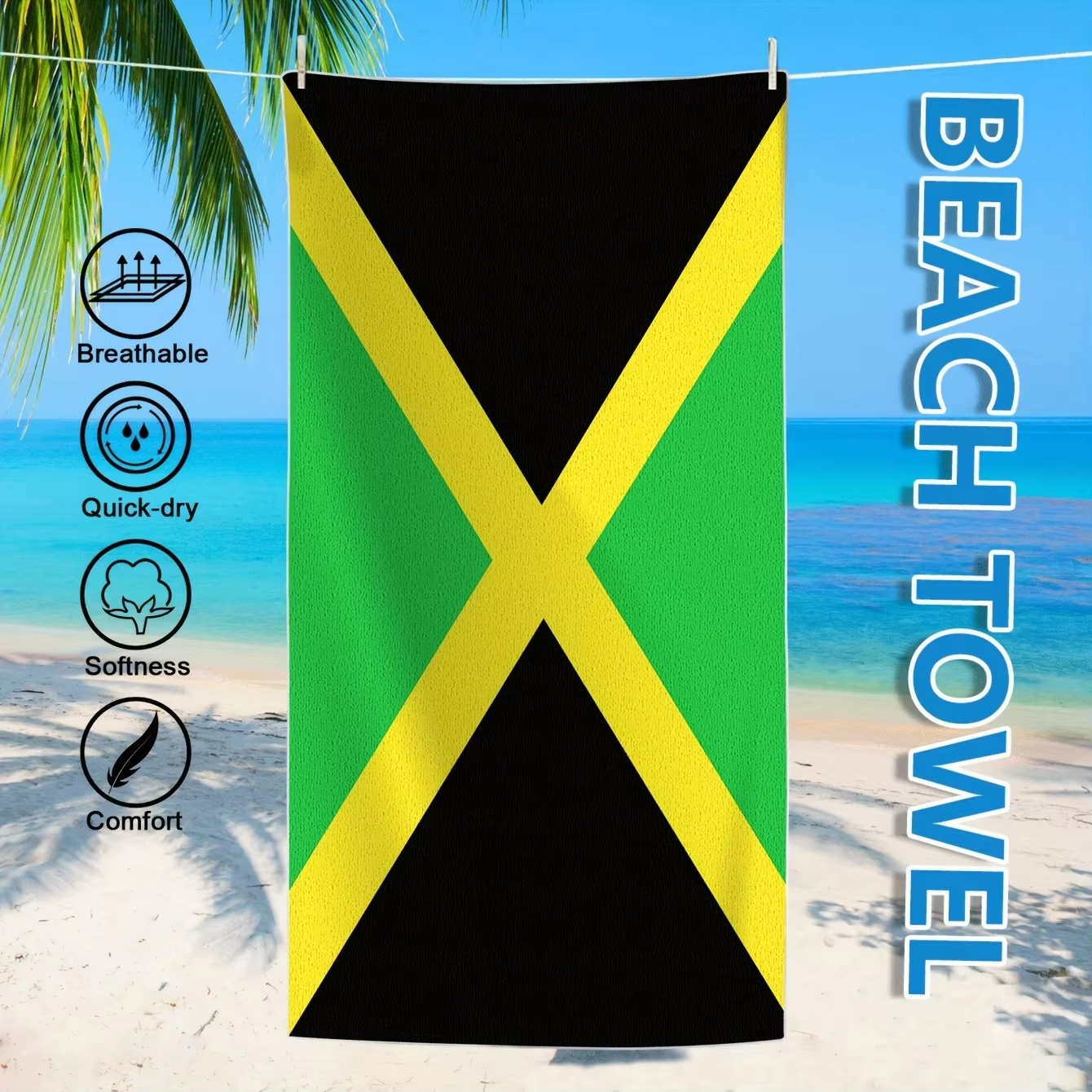 Jamaica Flag Beach Towel Flat  - Travel Accessories For Jamaica avaliação e preço