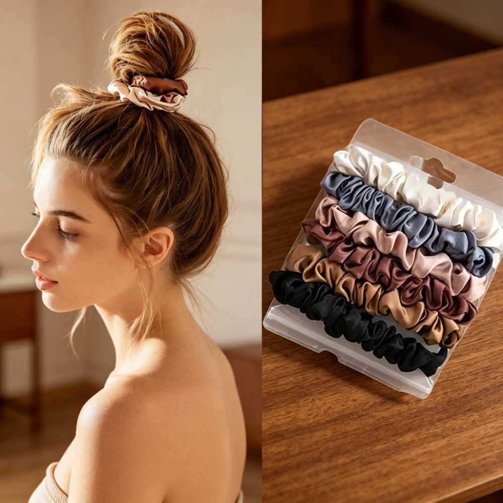 6Pcs Soft Satin Hair Scrunchie - Travel Accessories Girls avaliação e preço