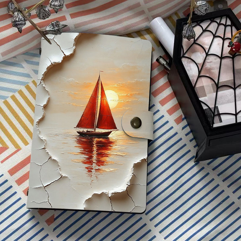 A6 Sunset Red Sailboat Cracked - Travel Notebook Journal avaliação e preço