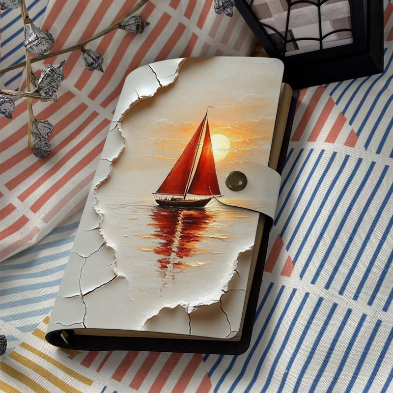 A6 Sunset Red Sailboat Cracked - Travel Notebook Journal avaliação e preço