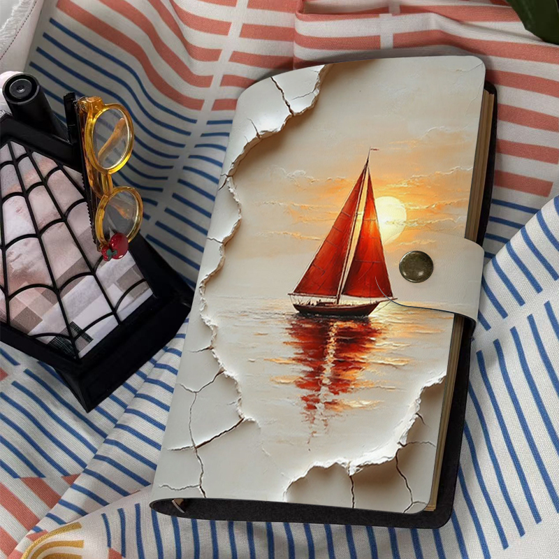 A6 Sunset Red Sailboat Cracked - Travel Notebook Journal avaliação e preço